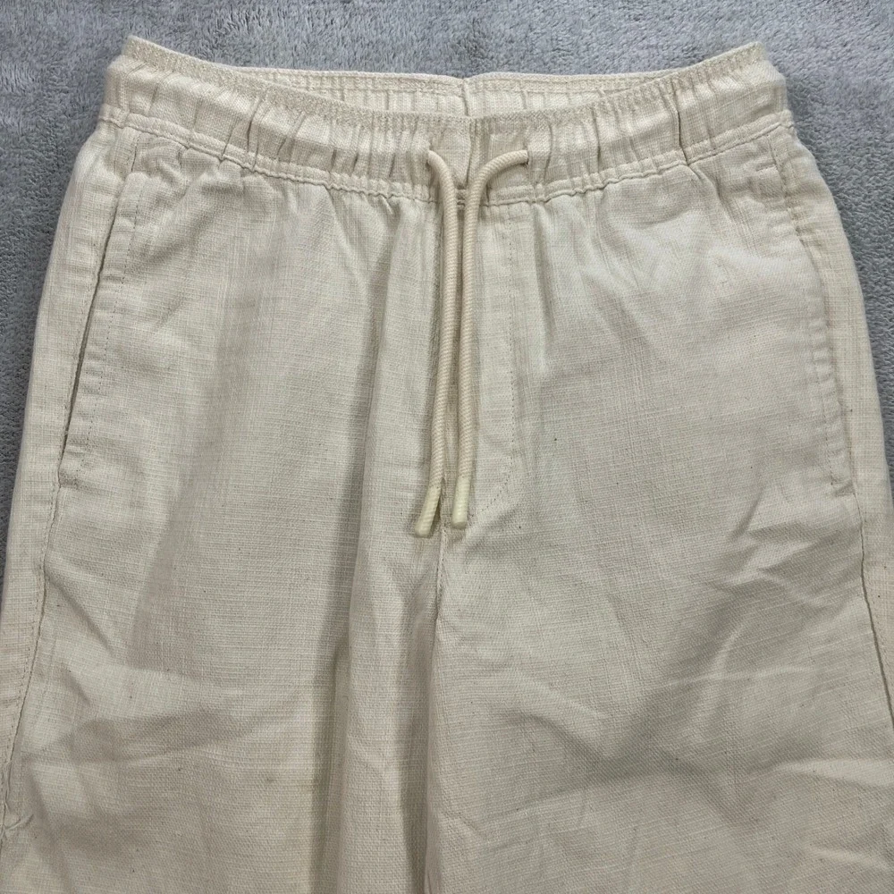 Zara Pants Men Small Cream Cotton Blend Drawstring Elastic Waist Straight Leg